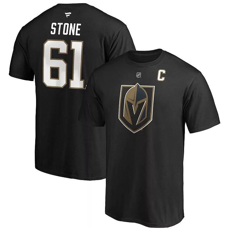 Mens Fanatics Branded Mark Stone Black Vegas Golden Knights Authentic Stack Player Name & Number Captain Patch T-Shirt Product Image