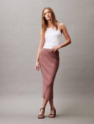 Smooth Cotton Rib Midi Sweater Skirt Product Image