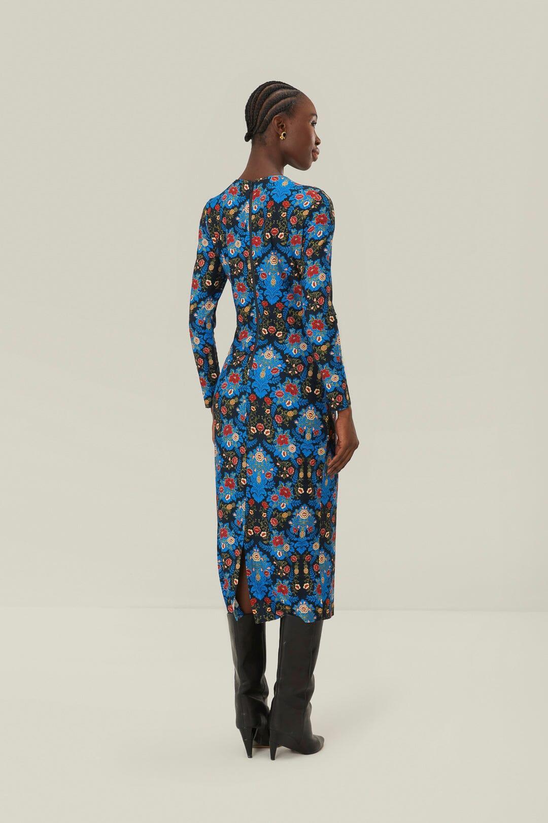 Blue Arabesque Floral Jersey LENZING ECOVERO Midi Dress, ARABESQUE FLORAL BLUE / XXS Product Image