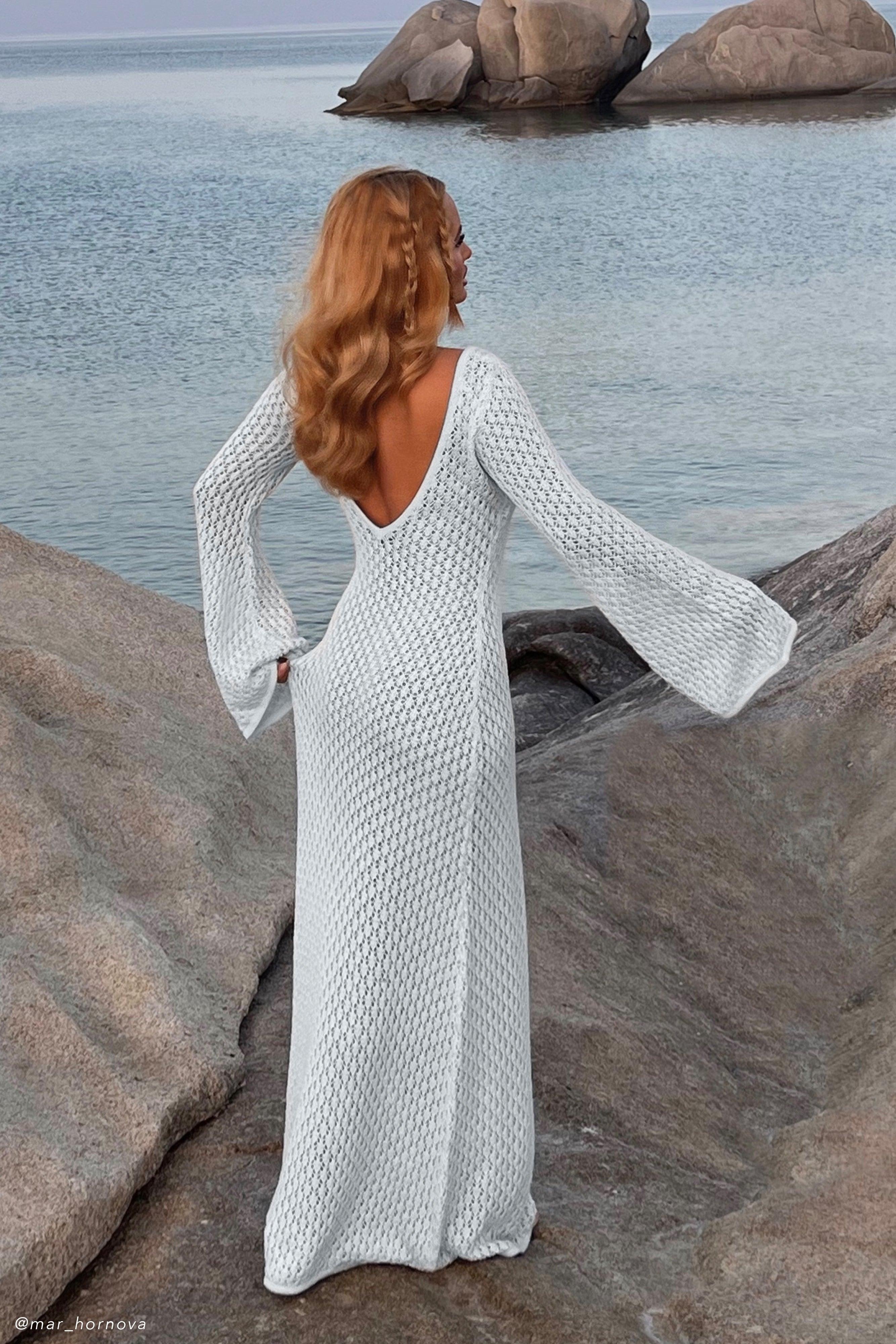 Kayleigh Crochet Fishtail Flare Sleeve Maxi Dress - Arctic Blue Product Image