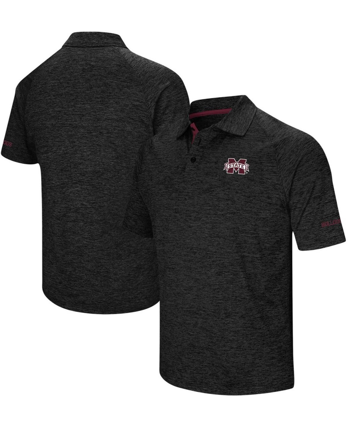 Mens Heathered Black Mississippi State Bulldogs Down Swing Raglan Polo Product Image