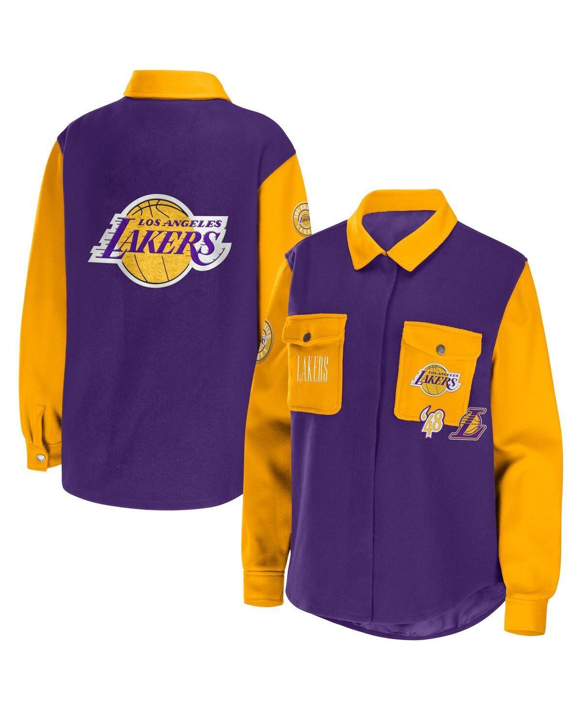 Womens WEAR by Erin Andrews Los Angeles Lakers Colorblock Button-Up Shirt Jacket Product Image