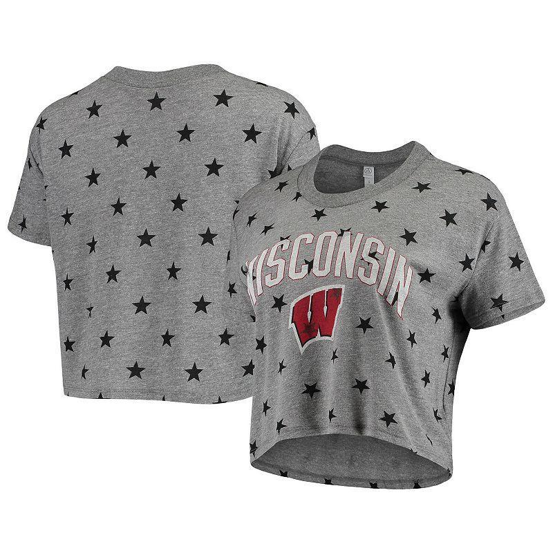 Womens Alternative Apparel Gray Wisconsin Badgers Headliner Stars Cropped Tri-Blend T-Shirt Product Image