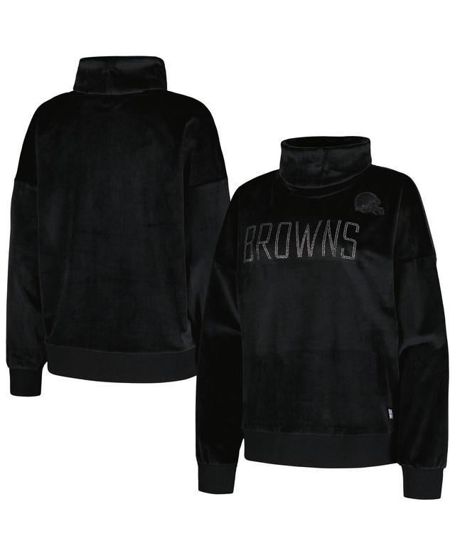 Womens DKNY Sport  Black Cleveland Browns Deliliah Rhinestone Funnel Neck Pullover Sweatshirt Product Image