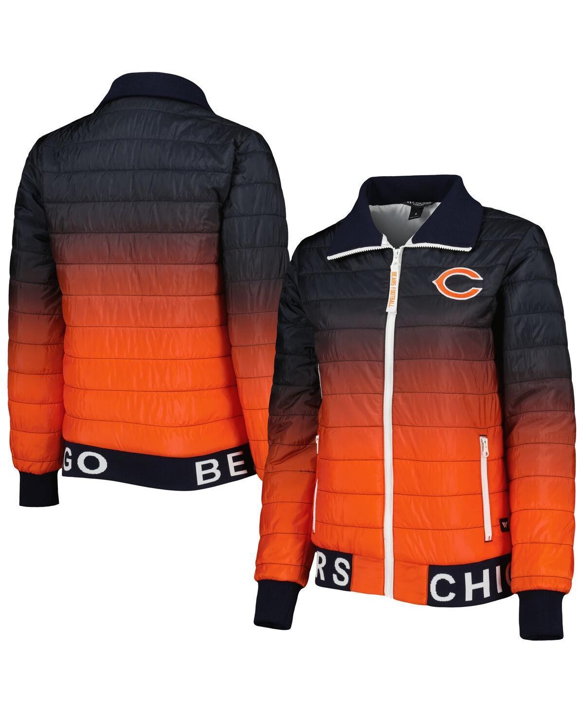 Womens The Wild Collective /Orange Chicago Bears Color Block Full-Zip Puffer Jacket Blue Product Image