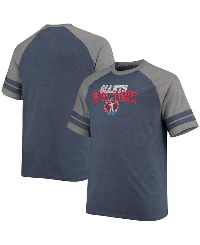 Mens Fanatics Branded Navy/Heathered Gray New York Giants Big & Tall Throwback 2-Stripe Raglan T-Shirt Product Image