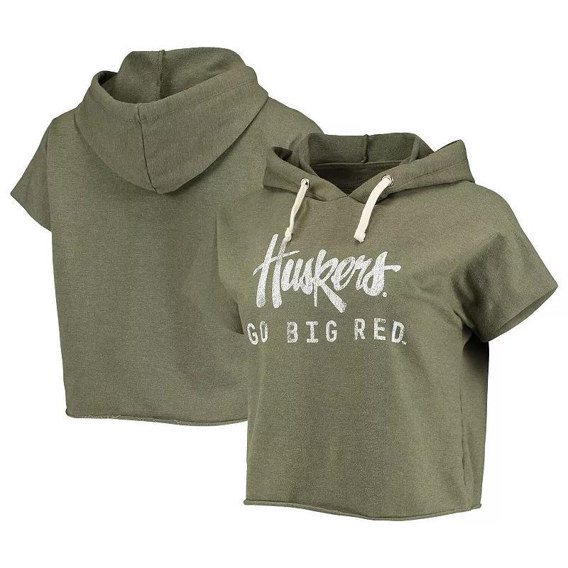 Womens Original Retro Brand Olive Nebraska Huskers Cropped Tri-Blend Short Sleeve Pullover Hoodie Product Image