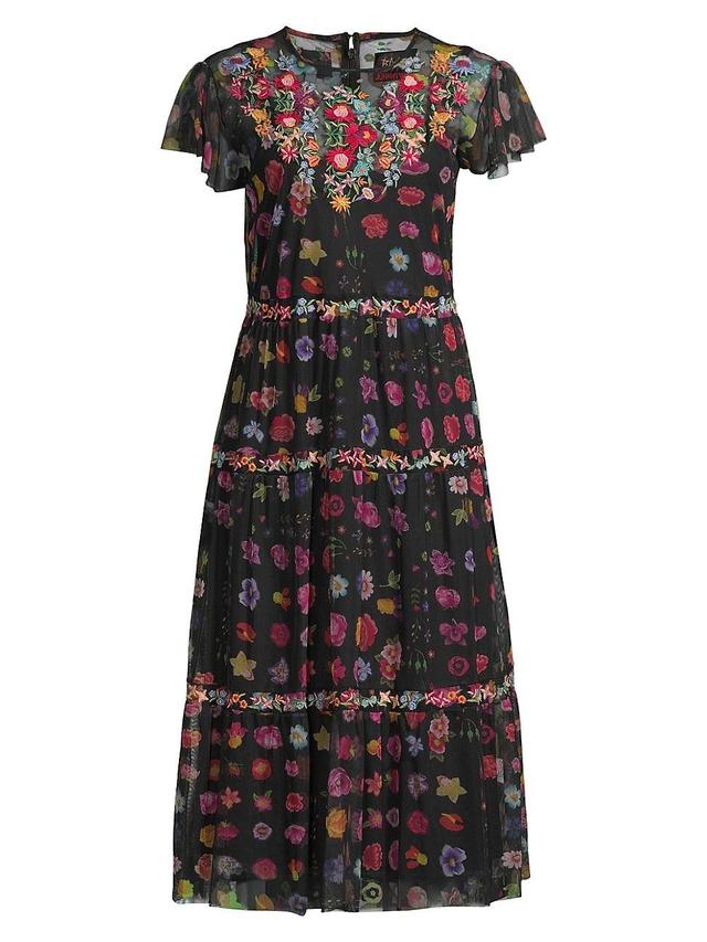 Womens Rheia Floral Tiered Mesh Midi-Dress Product Image