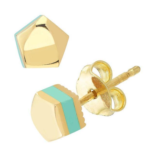 Color Romance 14k Gold 5 mm Turquoise Enamel Pentagon Stud Earrings, Womens Product Image