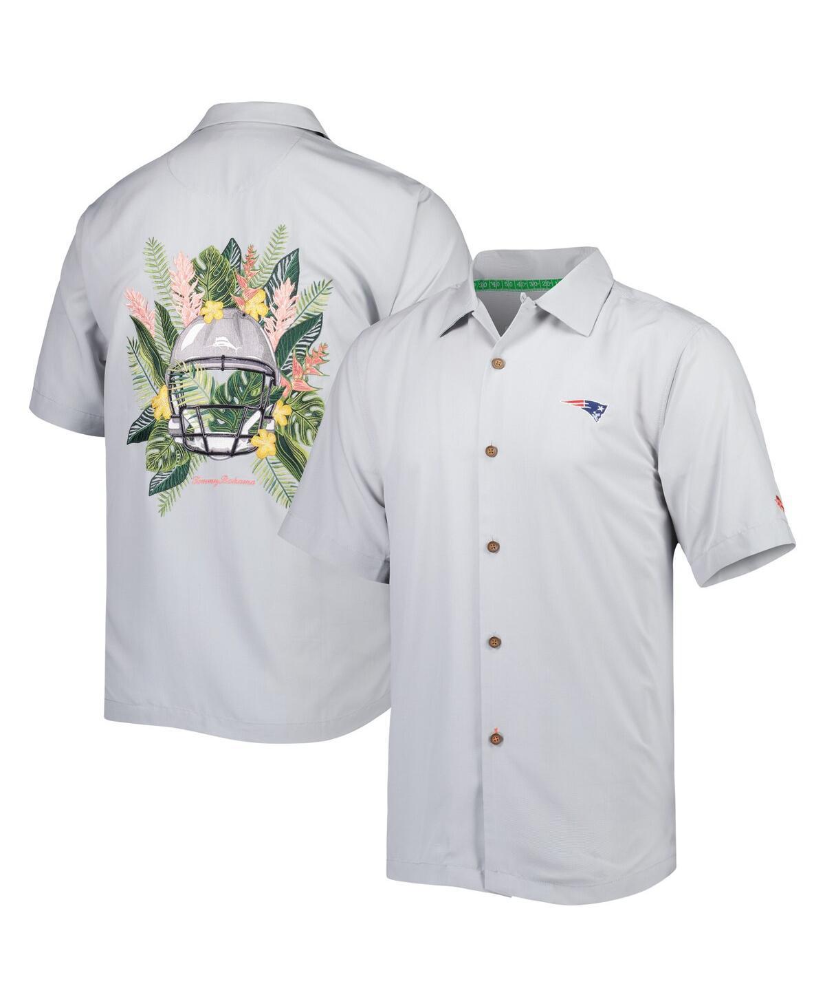 Mens Tommy Bahama Gray New England Patriots Coconut Point Frondly Fan Camp IslandZone Button-Up Shirt Product Image