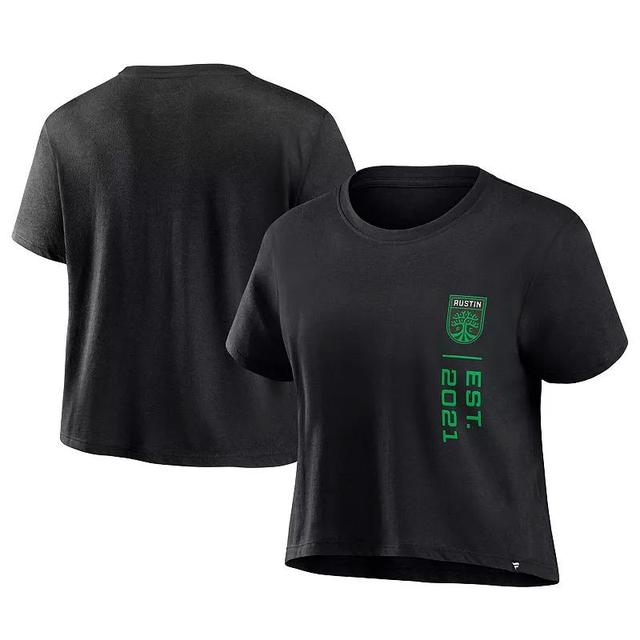 Womens Fanatics Black Austin FC Chip Pass Fashion Cropped T-Shirt Product Image