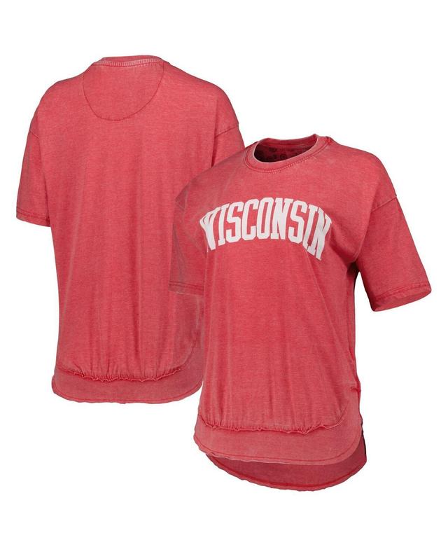 Womens Pressbox Heathered Red Distressed Wisconsin Badgers Arch Poncho T-shirt Product Image