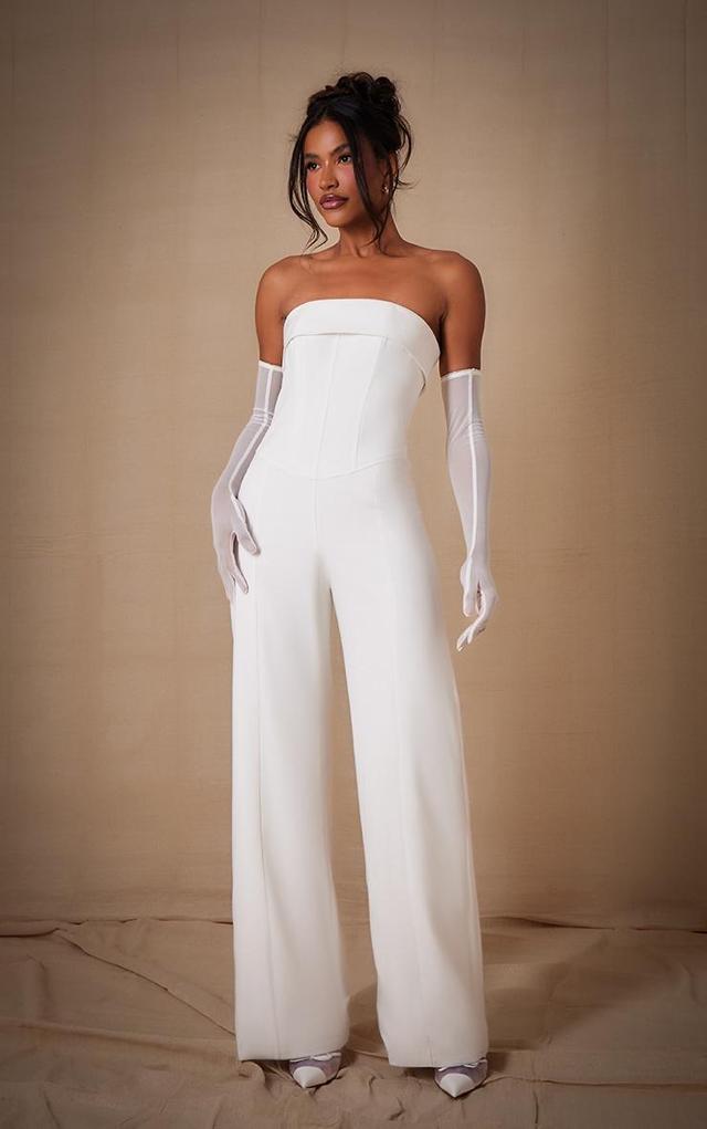 Premium White Woven Bandeau Wide Leg Jumpsuit Product Image