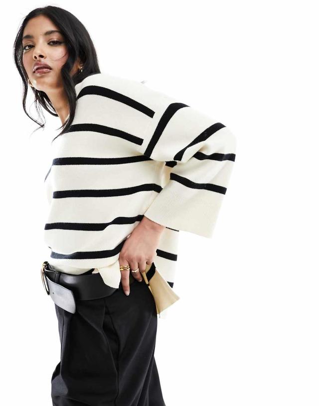 Vero Moda v neck super soft sweater in mono stripe Product Image