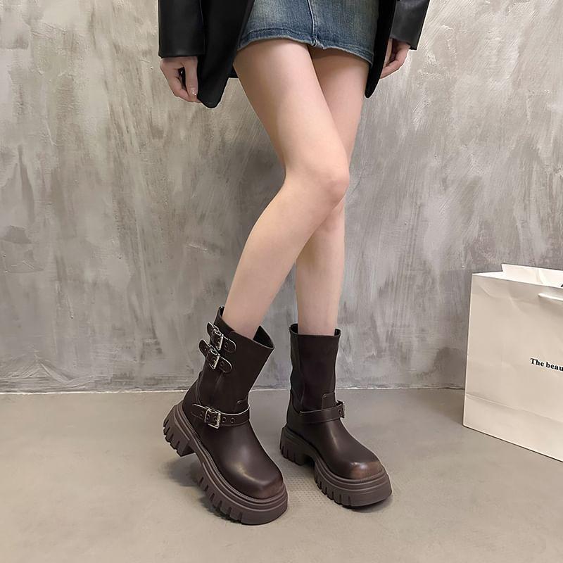 Platform Plain Buckled Short Boots product image