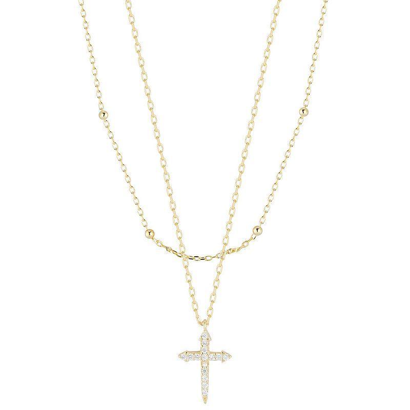 Sunkissed Sterling Cubic Zirconia Layered Cross Necklace, Womens Gold product image