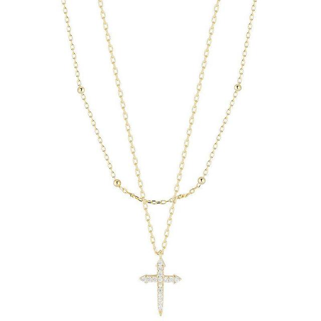 Sunkissed Sterling Cubic Zirconia Layered Cross Necklace, Womens Gold Product Image