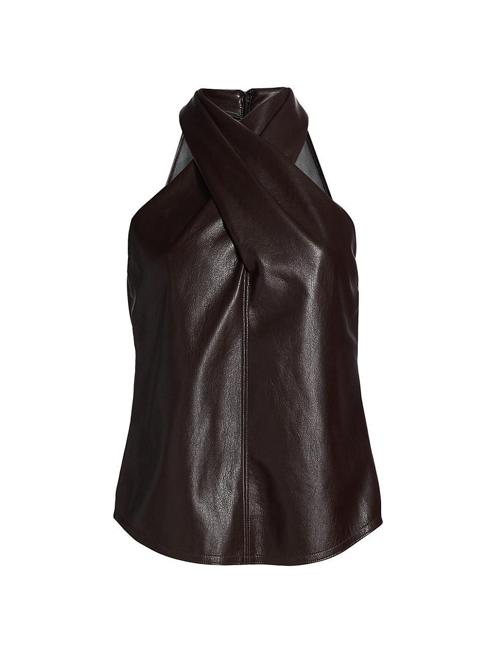 Womens Quinn Faux Leather Cross Halter Top Product Image