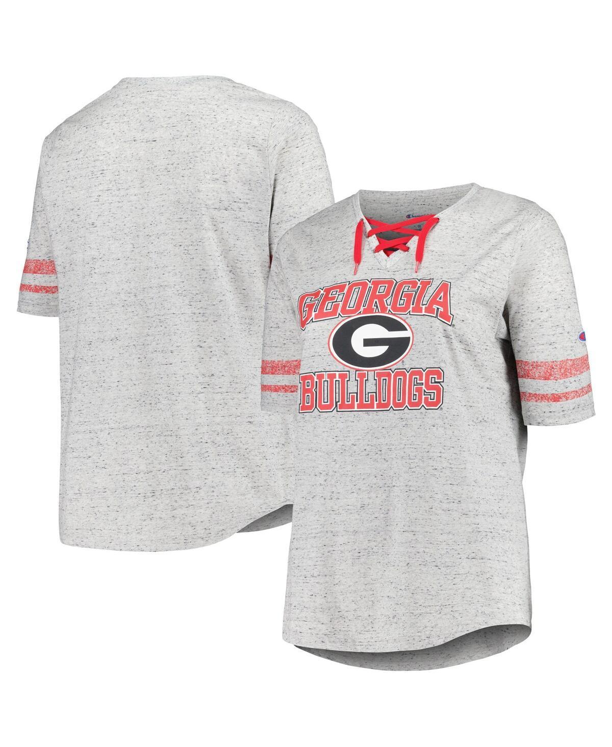 Womens Profile Heather Gray Georgia Bulldogs Plus Size Striped Lace-Up V-Neck T-Shirt Product Image