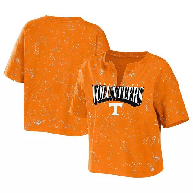 Womens WEAR by Erin Andrews Tennessee Tennessee Volunteers Bleach Wash Splatter Cropped Notch Neck T-Shirt Product Image