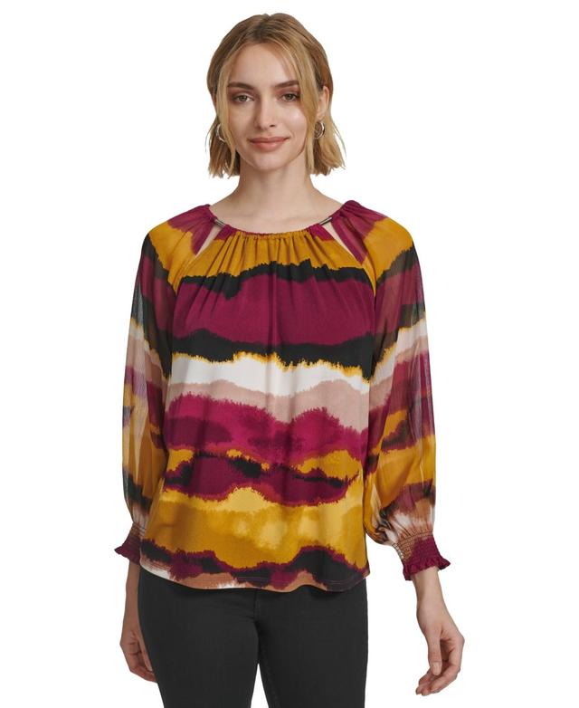 Calvin Klein Womens Printed Long-Sleeve Top Product Image