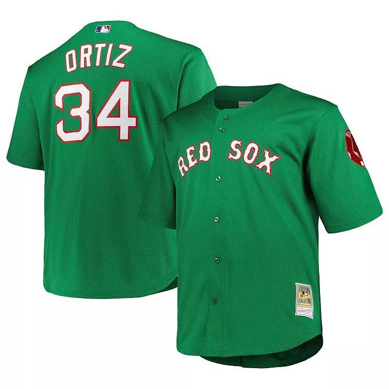 Mens Mitchell & Ness David Ortiz Kelly Boston Red Sox Big & Tall Cooperstown Collection Mesh Batting Practice Jersey Product Image