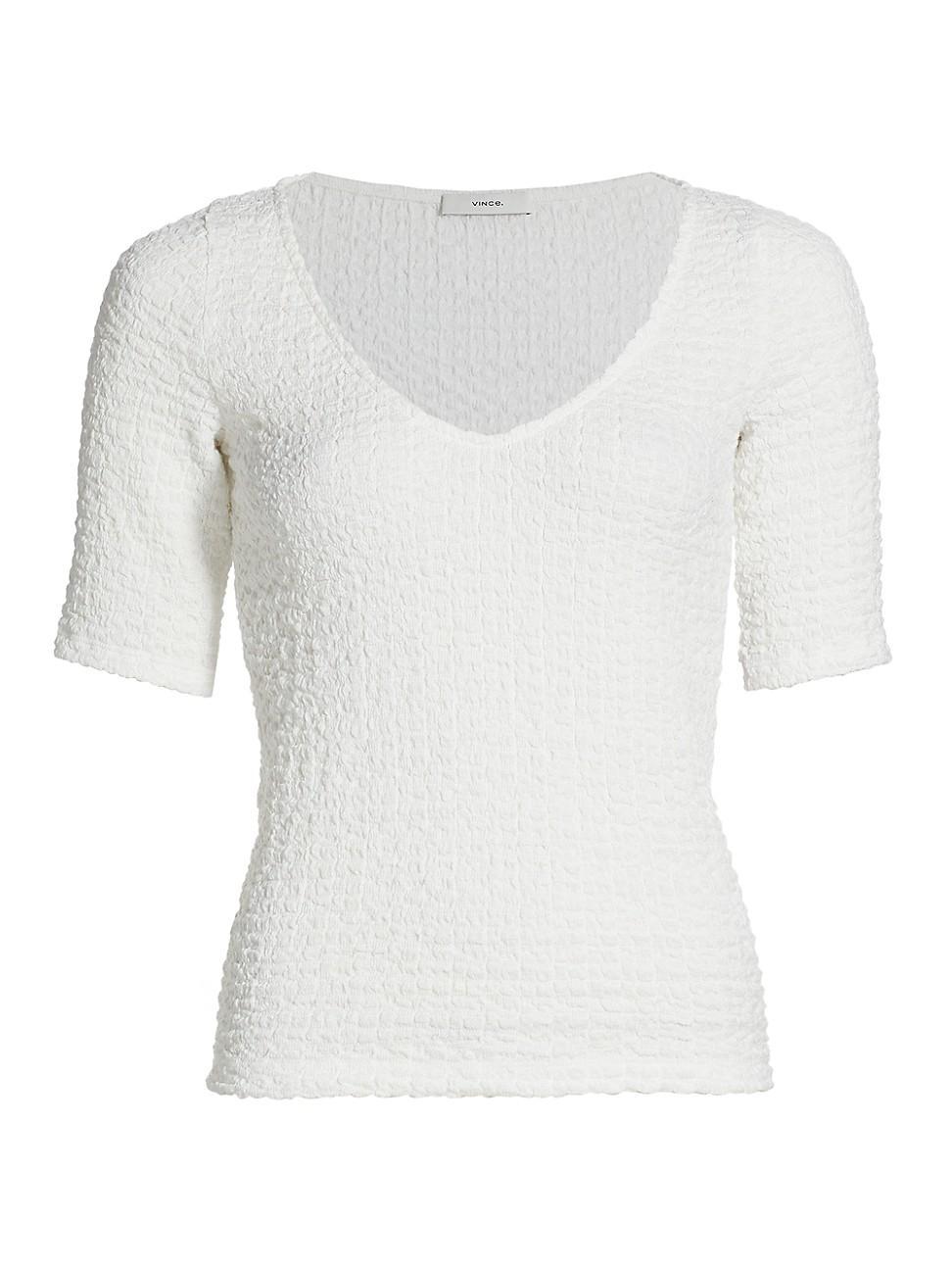 Womens Smocked Elbow-Sleeve Soft V-Neck Top Product Image