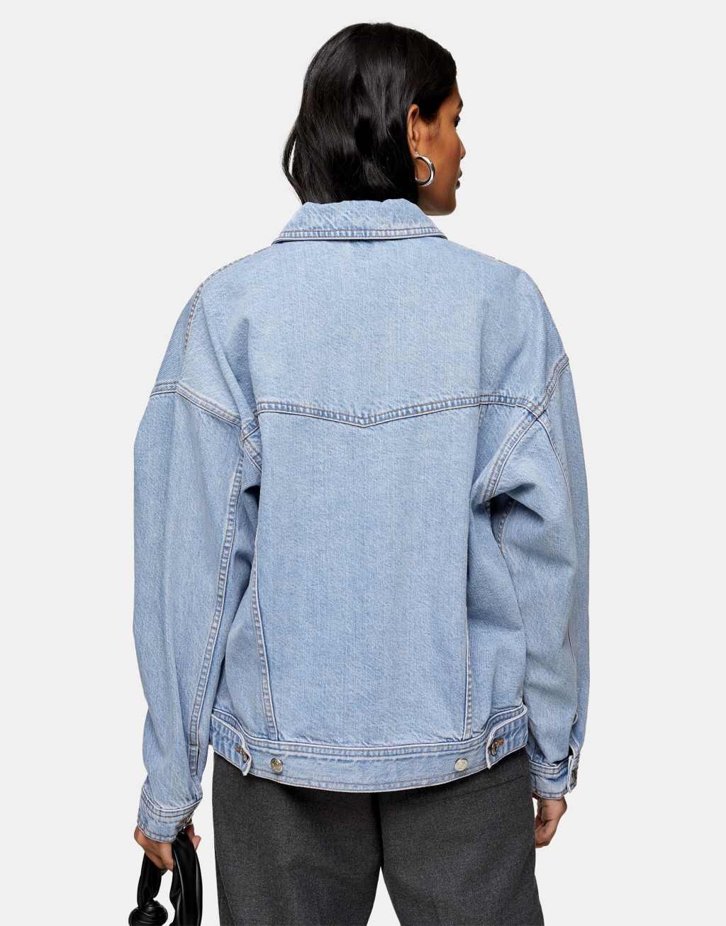 Topshop oversized denim jacket in mid blue wash Product Image