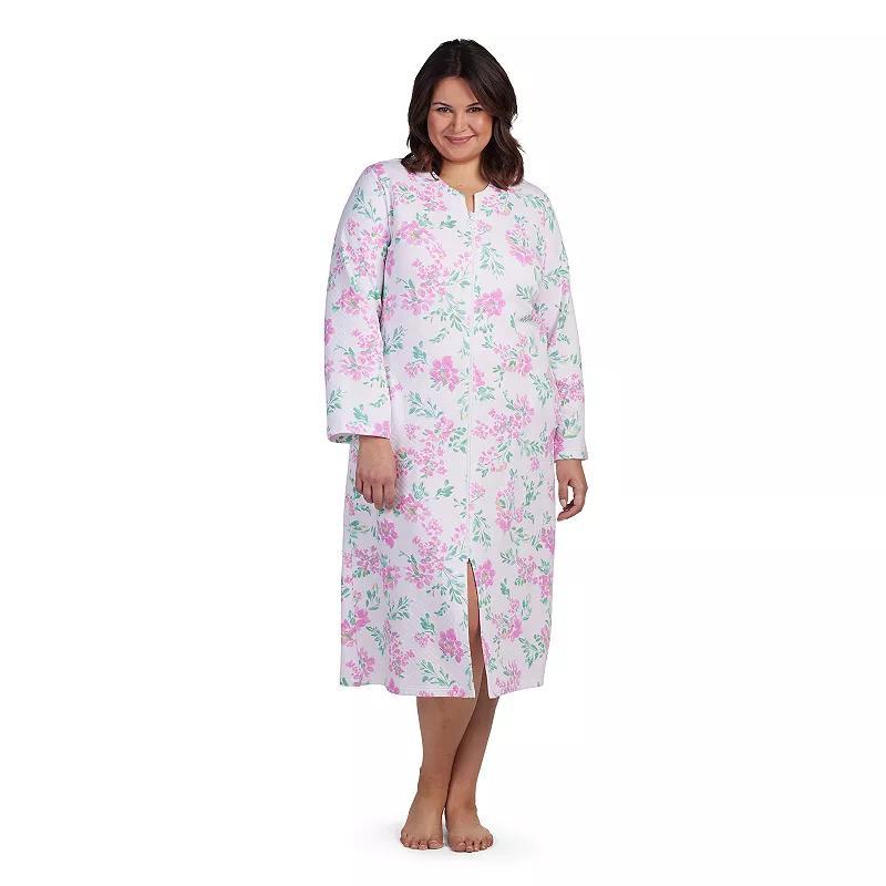 Plus Size Miss Elaine Essentials Quilt-In-Knit Long Zip Robe, Womens Product Image