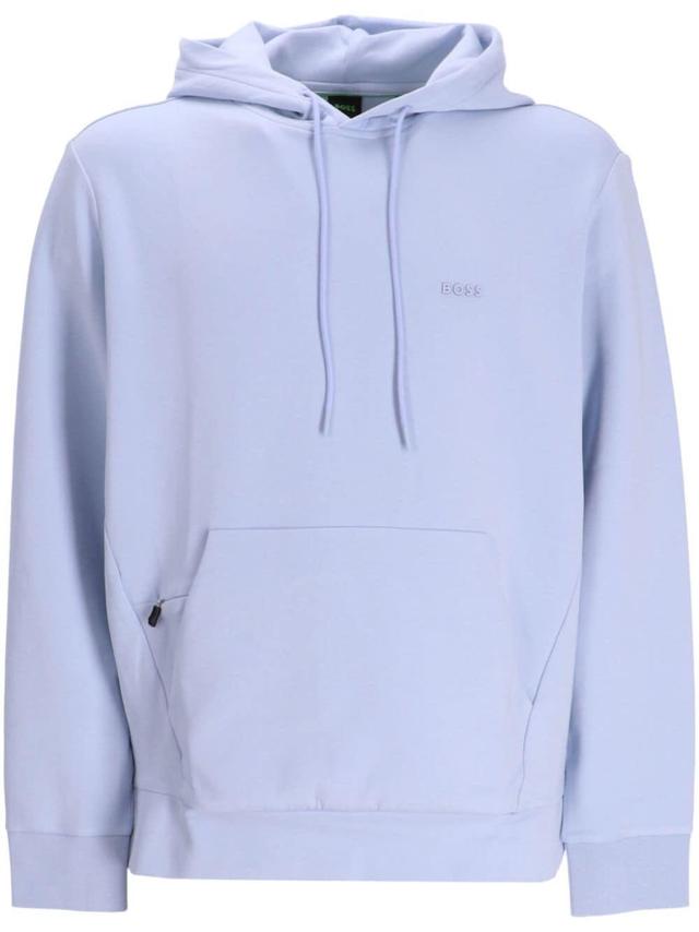 Logo-appliqué Cotton Hoodie In Blue Product Image