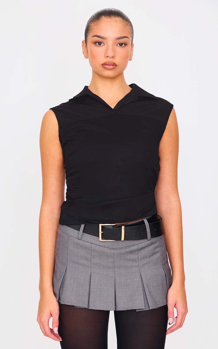 Black Ruched Sleeveless Long Top Product Image