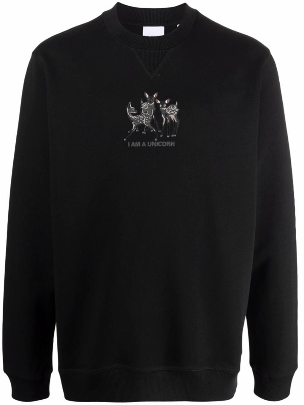 BURBERRY Deer-embroidered Cotton Sweatshirt In Black Product Image