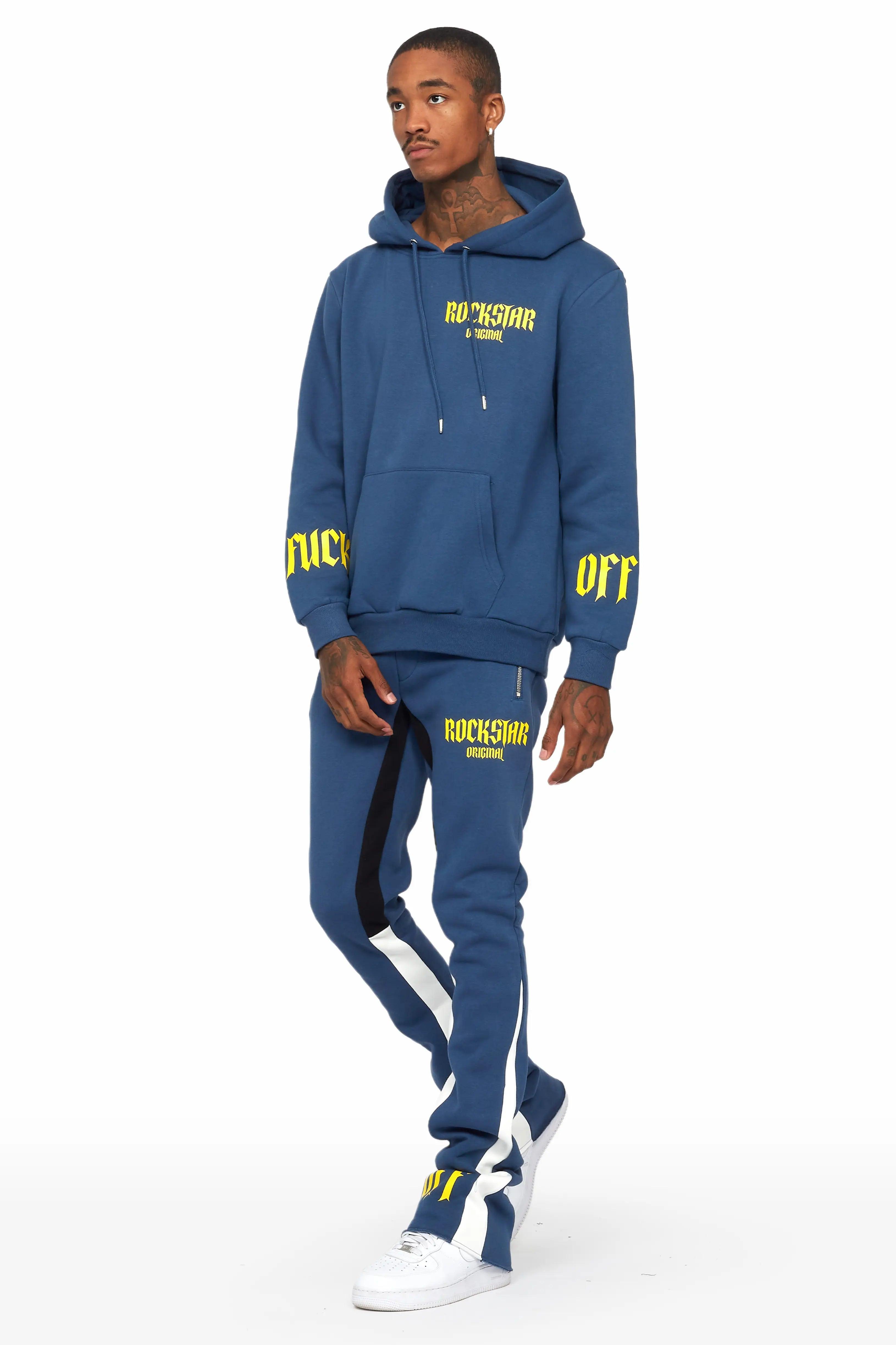 Omar Navy/White Oversized Hoodie/Stacked Flare Trackset Male Product Image