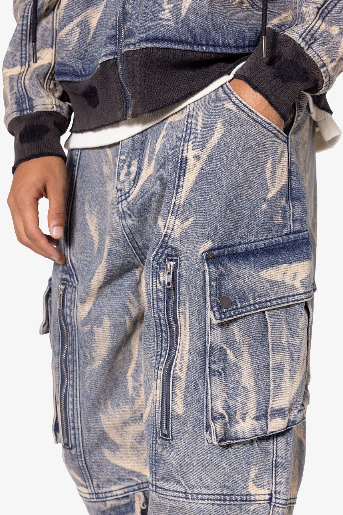 Ultra Baggy Rippled Denim Cargo Pants - Blue Product Image