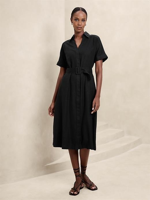 Linen-Blend Midi Shirtdress Product Image