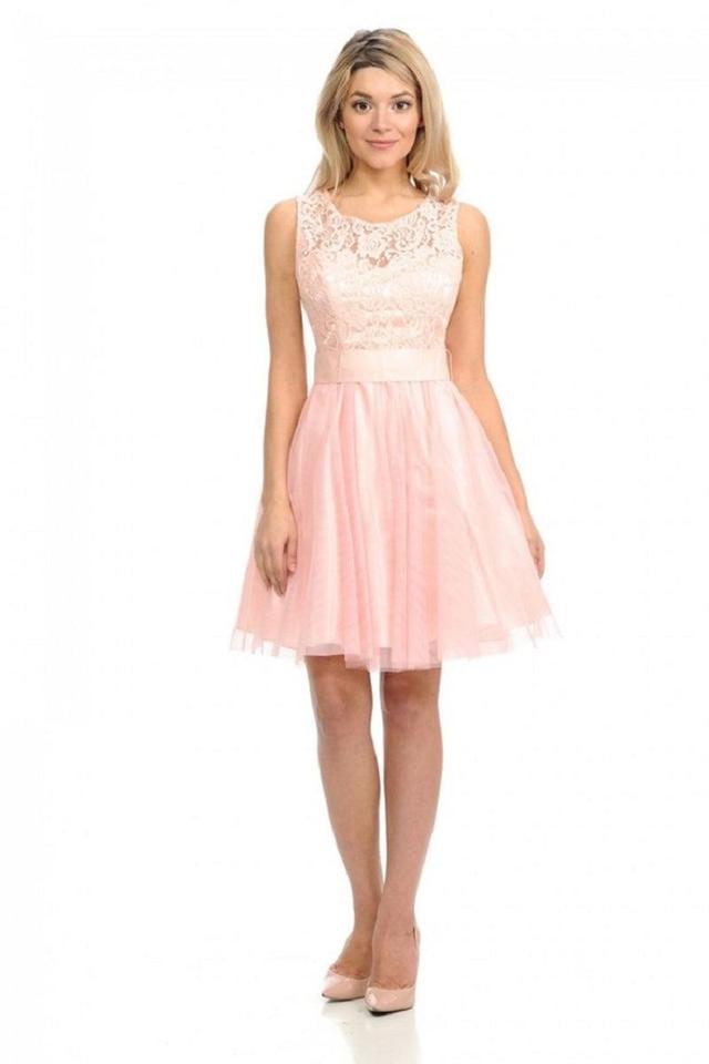 Blush Floral Lace High Neck Short Formal Dress Product Image