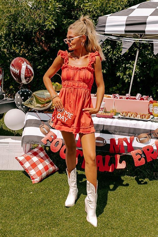 Tailgate Ready Mineral Wash Denim Romper in Red Product Image