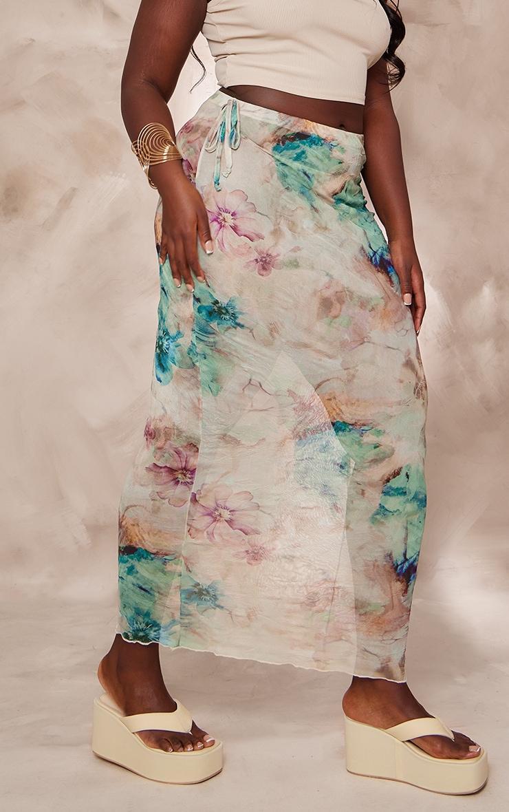 Plus Blue Tie Dye Print Crinkle Maxi Skirt Product Image