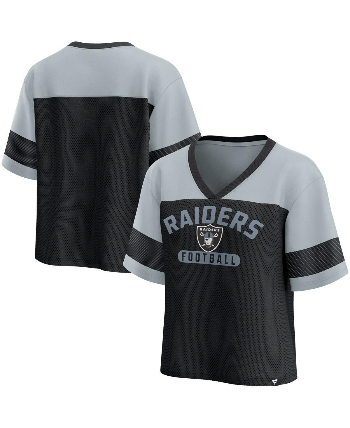 Fanatics Womens Black Las Vegas Raiders Homeschool Jersey Poly V-Neck Fashion Top - Black, Silver Product Image