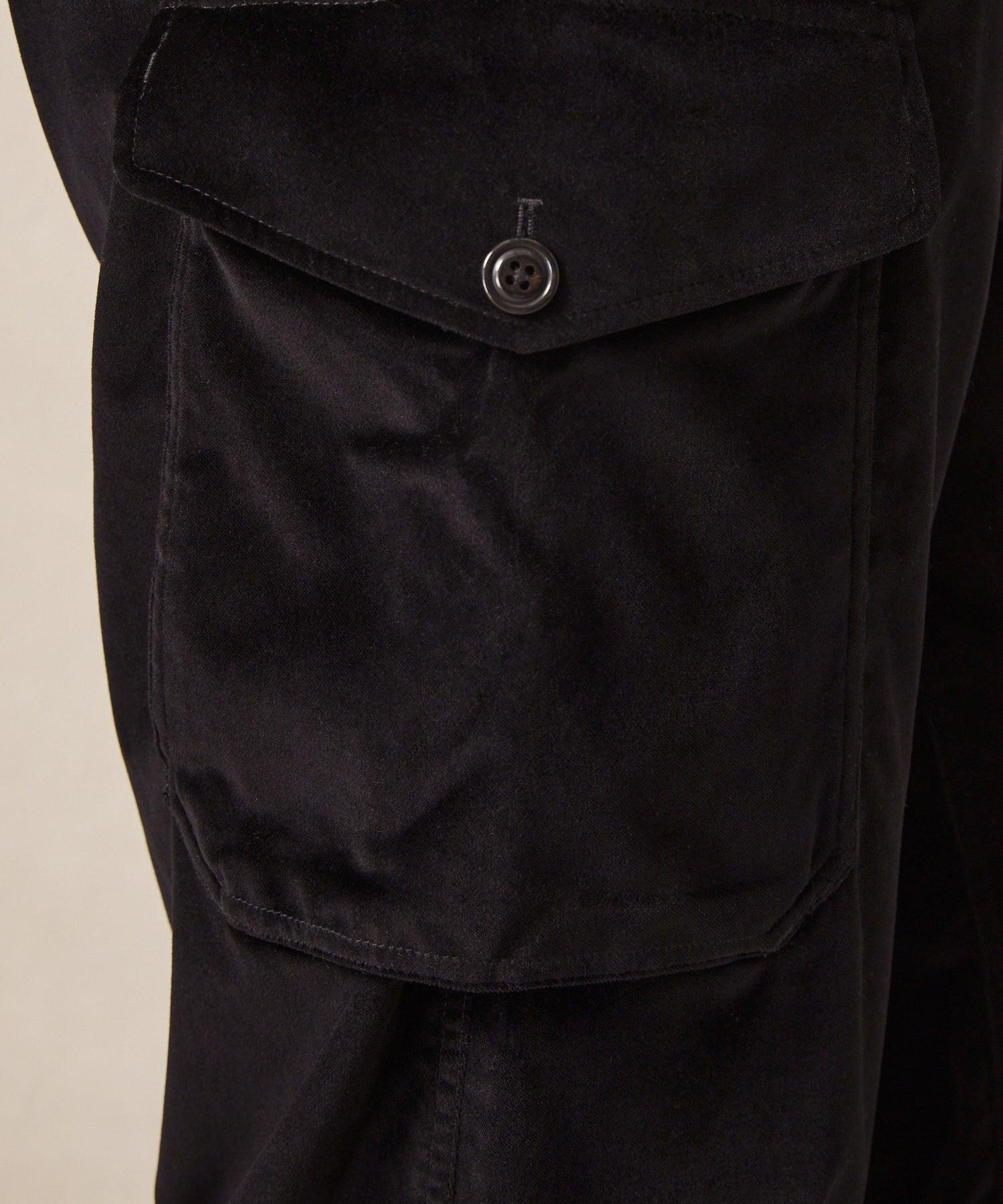 Italian Velvet Relaxed Cargo Pant in Black Product Image