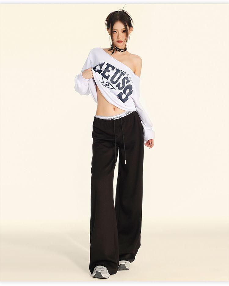 Drawstring Waist Plain Wide Leg Sweatpants Product Image