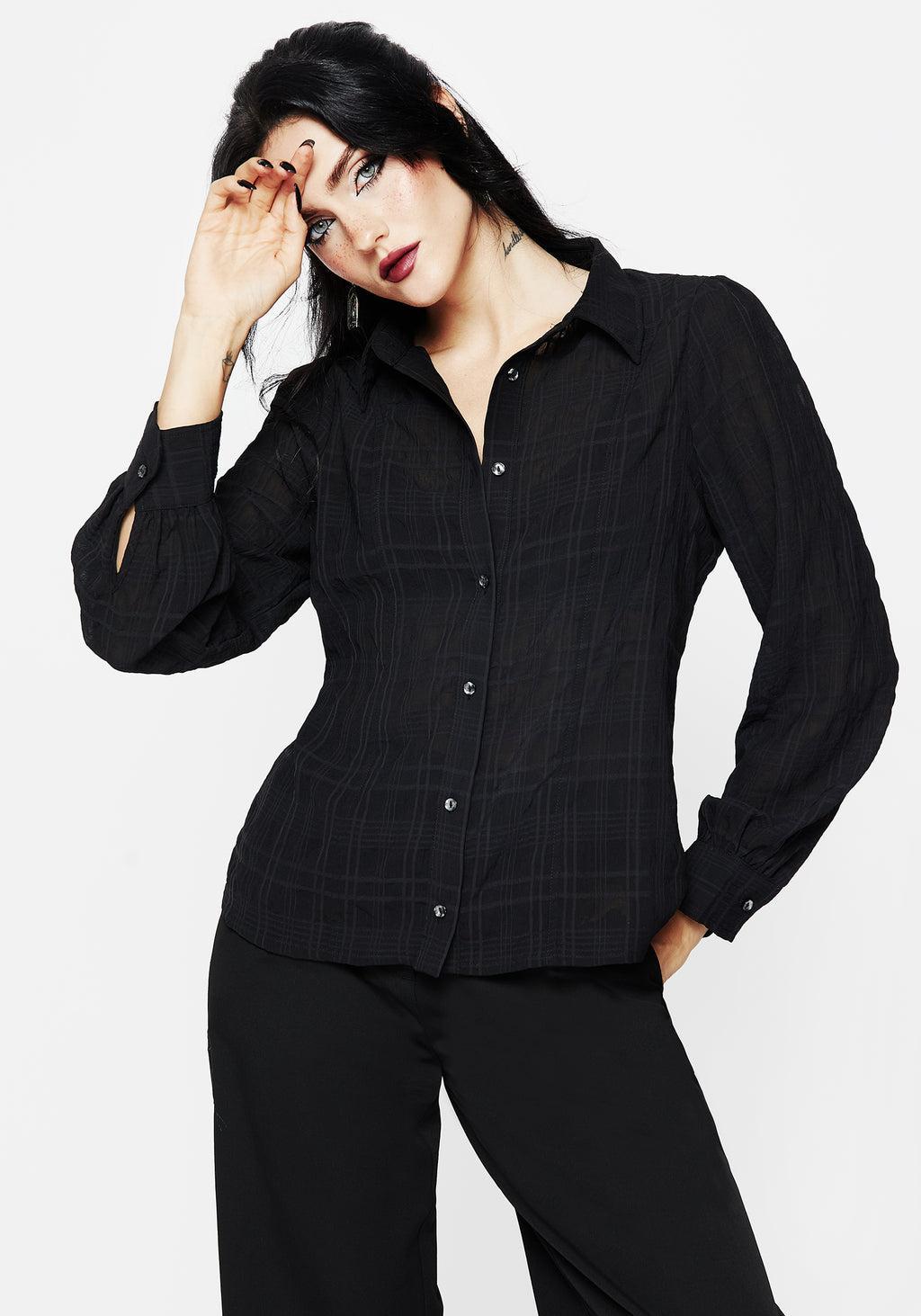 Recluse Check Chiffon Button Up Shirt Product Image