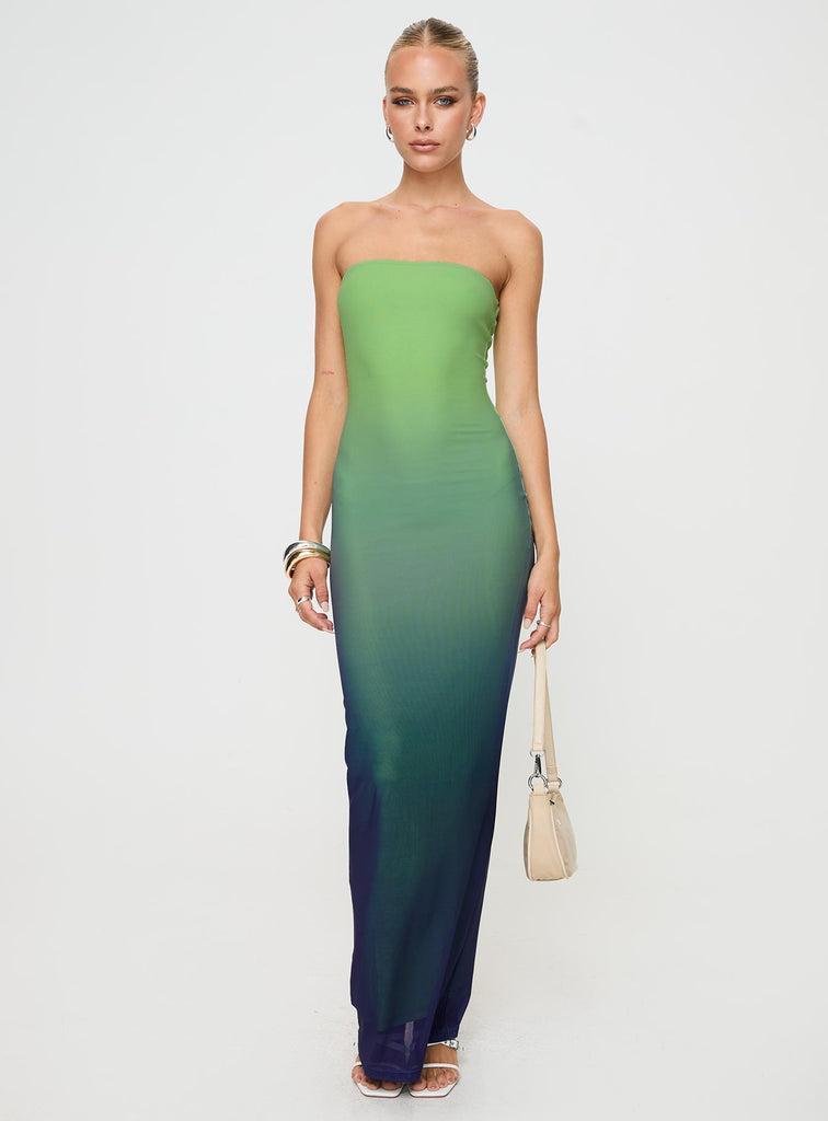 Stolen Love Strapless Maxi Dress Blue / Green Ombre Petite Product Image