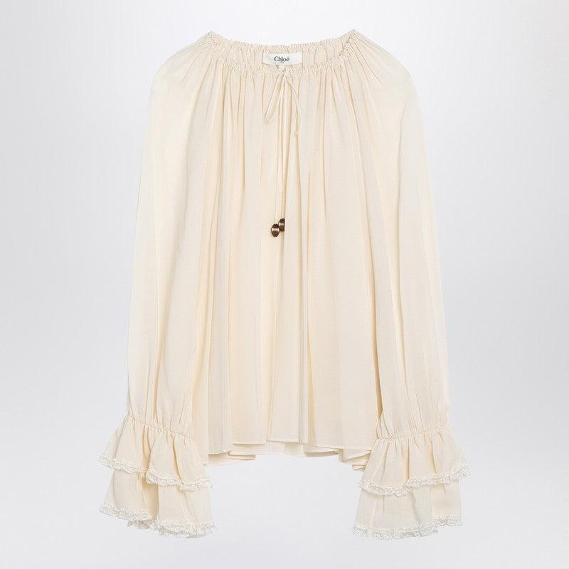 CHLOÉ Chloe Ivory Silk Blouse With Drawstring Women Product Image