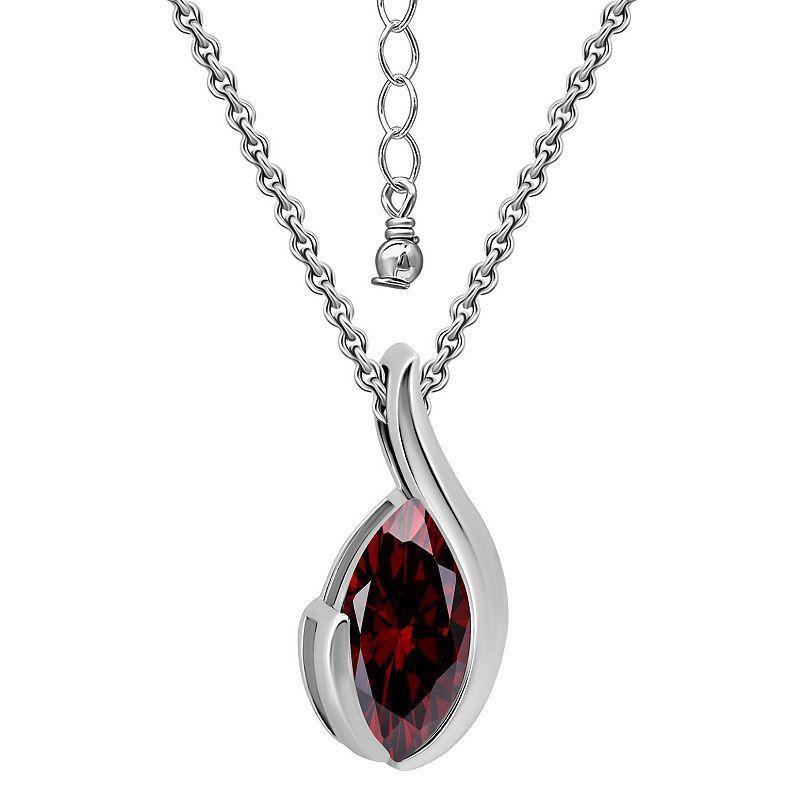 Aleure Precioso Sterling Silver Marquise Gemstone Pendant Necklace, Womens Silver Tone Red Product Image