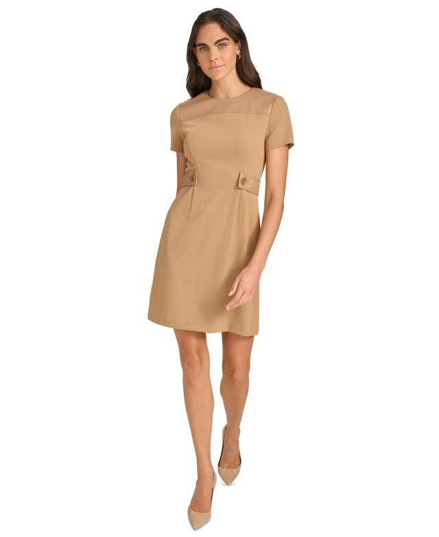 Calvin Klein Womens Faux-Leather-Trim A-Line Dress Product Image