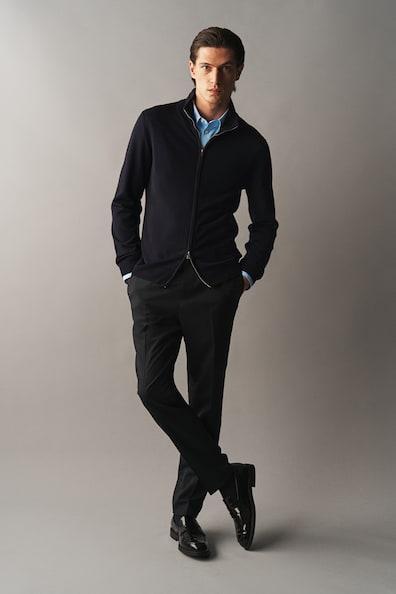 Slim Fit Merino Wool Cardigan with Zipper Product Image