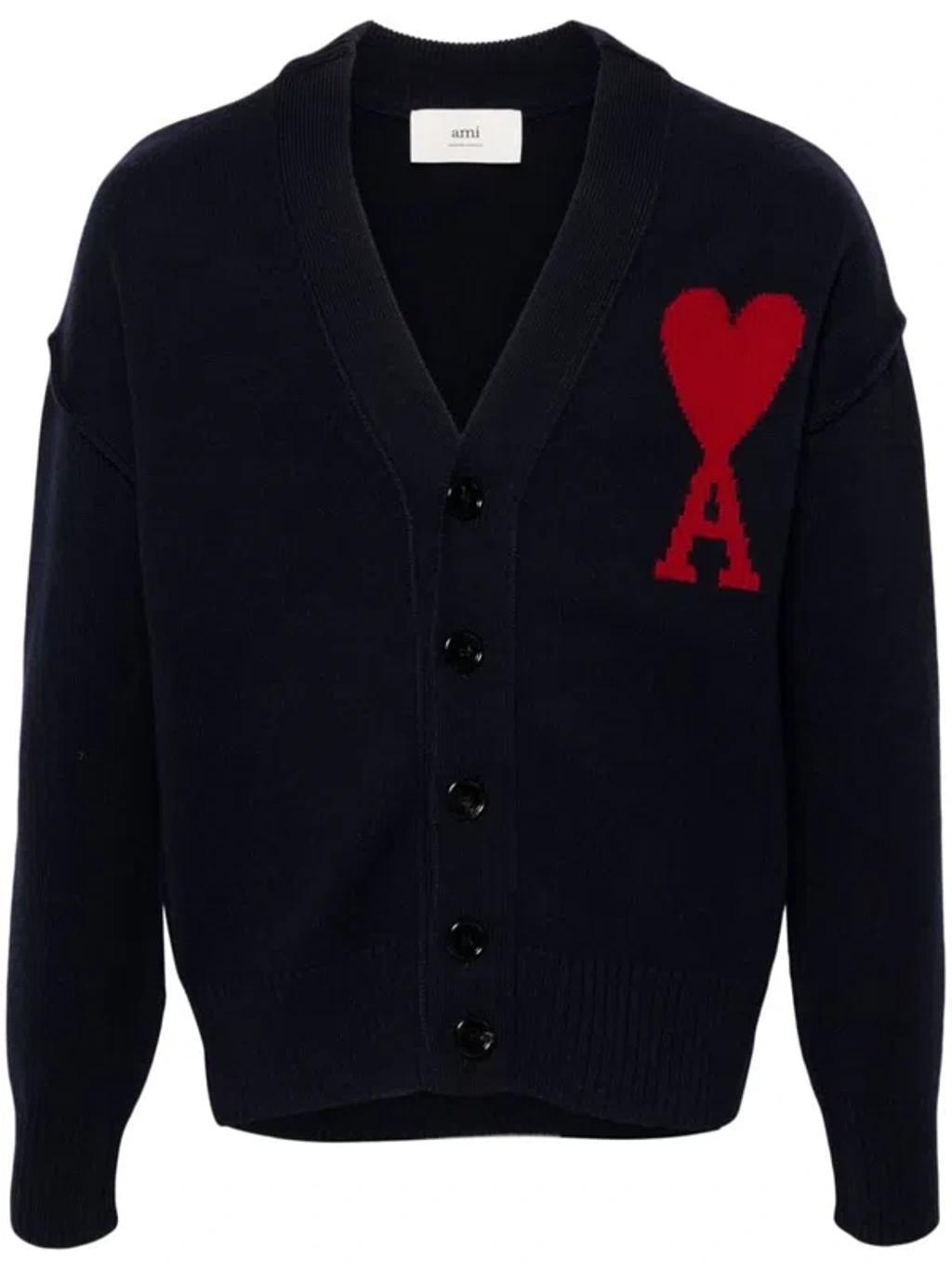 Ami Paris Boxy Red Adc Cardigan Clothing In Blue Product Image