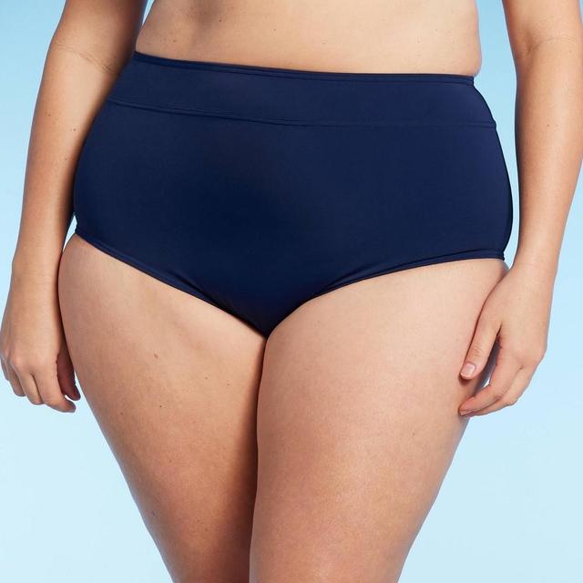 Lands End Womens UPF 50 Full Coverage Tummy Control High Waist Bikini Bottom - Navy Blue 1X Product Image