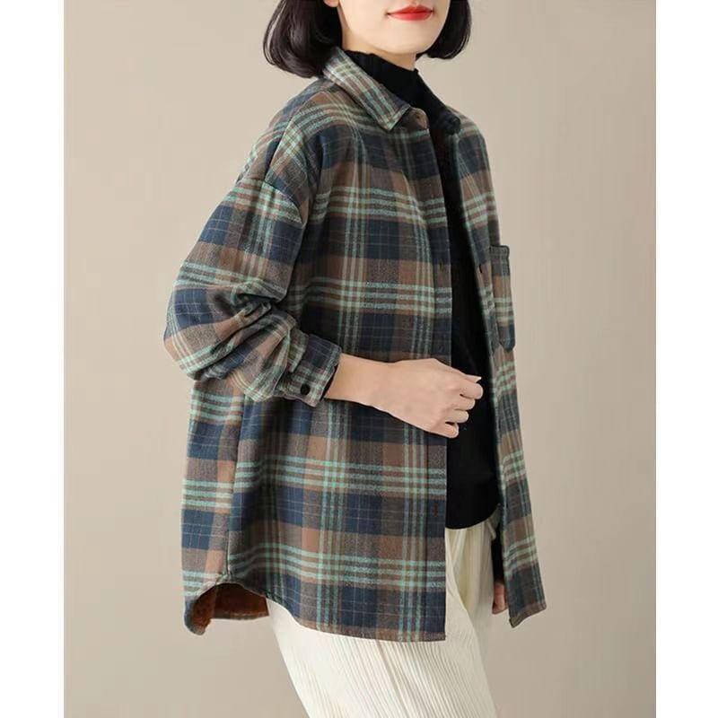 Long Sleeve Collared Plaid Button Up Shirt Product Image